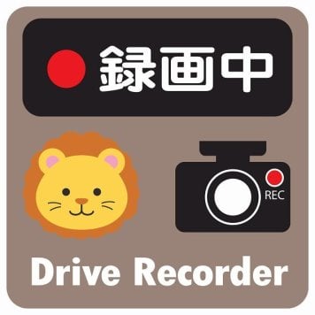 ドラレコ ステッカー シール 録画中 Drive Recorder らいおん グレーベージュ 13x13cm 正方形 おしゃれ かわいい ドラレコシール 安全対策 危険運転 煽り運転 前後 アニマル 動物 イラスト付 ドライブレコーダー REC  カーサイン