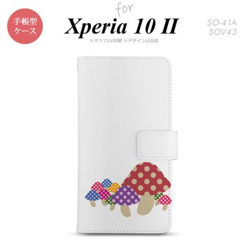 Xperia10 II 手帳型 スマホケース 全面印刷 おしゃれ ストラップホール有り きのこ クリア nk-004s-xp102-dr741