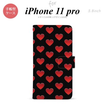 iPhone11Pro iPhone11 Pro 手帳型スマホケース カバー ハート 黒 赤  nk-004s-i11p-dr117