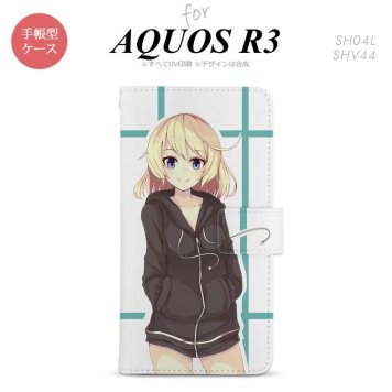 SH-04L/SHV44 AQUOS R3 手帳型スマホケース カバー 女の子 キャラ 水色  nk-004s-r3-dr1330