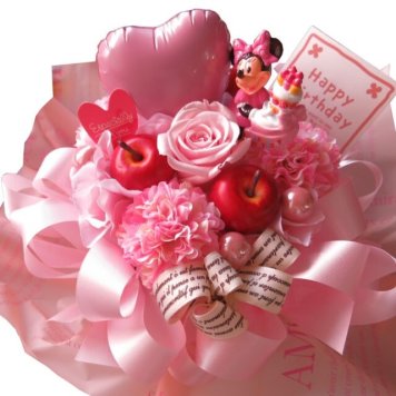 ディズニー ミニー入り 花束風 ミニョン プリザーブドフラワー入りギフト  置いて飾れるアレンジタイプ