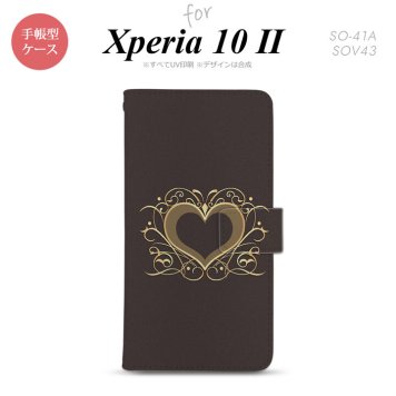 Xperia10 II 手帳型 スマホケース 全面印刷 おしゃれ ストラップホール有り ハート 飾り 茶 nk-004s-xp102-dr611