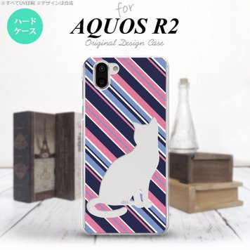 AQUOS R2 アクオス アール2 SH-03K SHV42 専用 スマホケース カバー ハードケース 猫 ボーダー青ピンクB nk-r2-966[スマホ,スマホケース,スマホカバー,ケース,カバー,ジャケット]