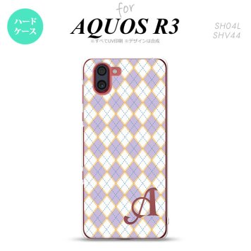 SH-04L SHV44 R3 AQUOS R3 スマホケース カバー アーガイル 紫 青 +アルファベット nk-r3-1409i
