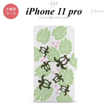 iPhone11Pro iPhone11 Pro 手帳型スマホケース カバー ホヌ 小 クリア 緑  nk-004s-i11p-dr1462