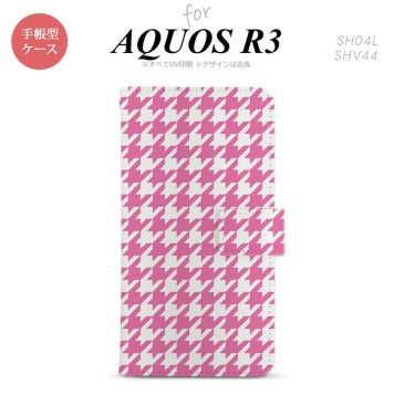 SH-04L/SHV44 AQUOS R3 手帳型スマホケース カバー 千鳥 格子 大 ピンク白  nk-004s-r3-dr917