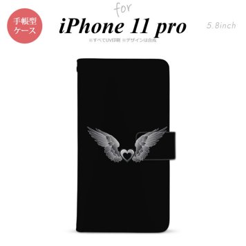 iPhone11Pro iPhone11 Pro 手帳型スマホケース カバー 黒翼 ハート 黒 グレー  nk-004s-i11p-dr468