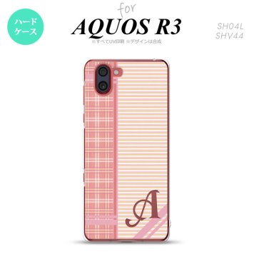 SH-04L SHV44 R3 AQUOS R3 スマホケース カバー チェック ボーダー ピンク +アルファベット nk-r3-1605i