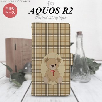 SH-03K/SHV42/706SH AQUOS R2 手帳型スマホケース カバー くま チェック 茶  nk-004s-r2-dr751