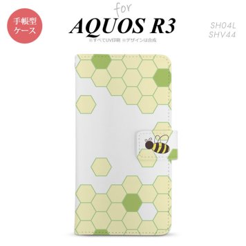 SH-04L/SHV44 AQUOS R3 手帳型スマホケース カバー ハニー クリア グリーン  nk-004s-r3-dr1684