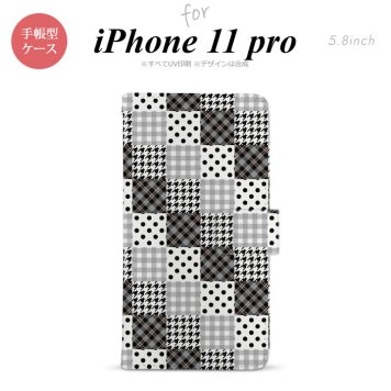 iPhone11Pro iPhone11 Pro 手帳型スマホケース カバー パッチワーク 黒  nk-004s-i11p-dr1063