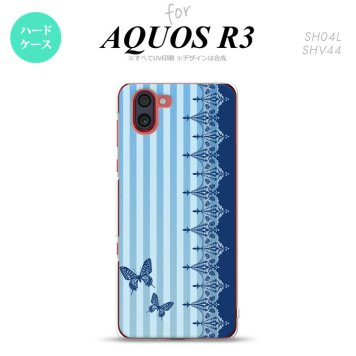SH-04L SHV44 R3 AQUOS R3 スマホケース カバー バタフライ 蝶 レース 青 nk-r3-1283