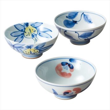 波佐見焼 古伊万里写絵色彩手染 茶漬3客揃　 007-307M  内祝 内祝い お祝 御祝 記念品 出産内祝い プレゼント 快気祝い 粗供養 引出物