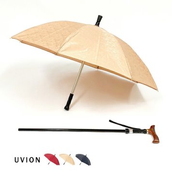 1-2W UVION デュエットウォーカーMG 調整付マグネットタイプ 55cm ジャガードローズ柄[傘にも なる 杖 代わり 傘 ステッキ 傘型 おしゃれ 女性 男性 レディース メンズ 兼用 贈り物 ギフト 父の日 母の日 敬老の日]