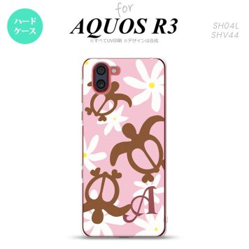 SH-04L SHV44 R3 AQUOS R3 スマホケース カバー ホヌ ティアレ ピンク +アルファベット nk-r3-1080i