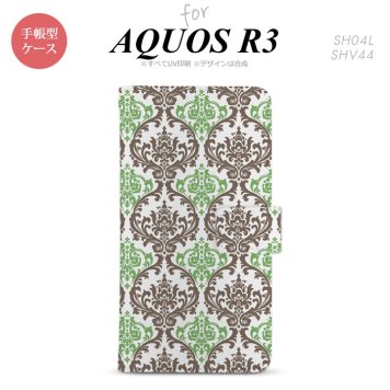 SH-04L/SHV44 AQUOS R3 手帳型スマホケース カバー ダマスク クリア 茶 緑  nk-004s-r3-dr459