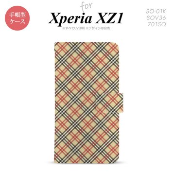 【手帳型 スマホ カバー ケース】【SO01K】【エクスペリア XZ1】手帳型 ケース SO-01K スマホ カバー Xperia XZ1 エクスペリア チェックA ベージュ×赤 nk-004s-so01k-dr445【メール便送料無料】
