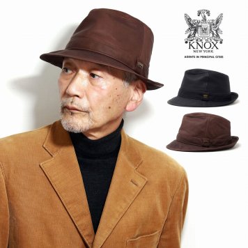 KNOX ハット ウォッシャブルレザー マニッシュハット レザーハット メンズ 中折れハット 秋冬 牛革 サイズ調整可能 帽子 58cm 60cm ブラック ブラウン 30代 40代 50代 60代 ファッション 男性 通販 父の日