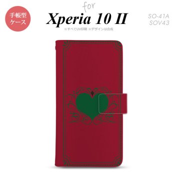 Xperia10 II 手帳型 スマホケース 全面印刷 おしゃれ ストラップホール有り ハート 飾り 赤 緑 nk-004s-xp102-dr615