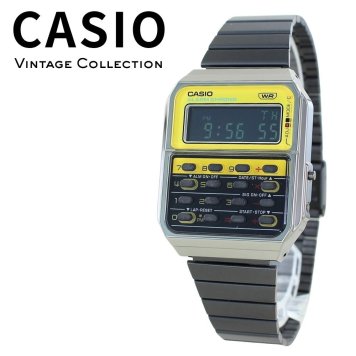 箱なし カシオ 腕時計 メンズ レディース CASIO 電卓 デジタル ガンメタ イエロー レトロ ヴィンテージ デュアルタイム ストップウォッチ アラーム 海外モデル 逆輸入 プレゼント ギフト 成人 卒業 入学