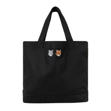 メゾンキツネ MAISON KITSUNE トートバッグ ダブル ボールド フォックスヘッド パッチ 刺繍 ロゴ コットン キャンバストート カバン 通学 OW511CFWW0096 P190 レディース メンズ ユニセックス ブラック