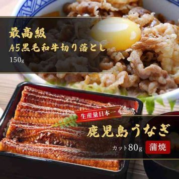 鹿児島産 鰻蒲焼 カット済 80g 鹿児島黒牛 A5ランク 黒毛和牛 切り落とし 150g セット 国産 うなぎ ウナギ 牛肉 食べ比べ グルメ ギフト 贈り物 贅沢 お取り寄せ 高級