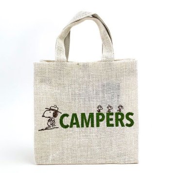 スヌーピー IP.スクエアジュート Peanuts CAMPERS 白 バッグ レジャー サマー アウトドア