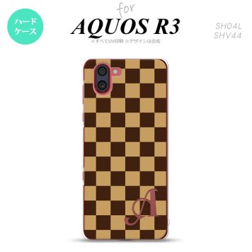 SH-04L SHV44 R3 AQUOS R3 スマホケース カバー スクエア 黒茶 茶 +アルファベット nk-r3-132i
