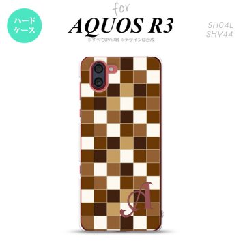 SH-04L SHV44 R3 AQUOS R3 スマホケース カバー スクエア モザイク 茶 +アルファベット nk-r3-1021i