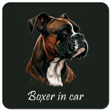 イラスト付 Dog in Car ボクサー Bタイプ カーサイン 車 マグネットステッカー 犬 マグネット 強力 13x13cm 正方形 おしゃれ かわいい ドラレコステッカー 安全対策 危険運転 煽り運転 アニマル 動物 犬種別 屋外 防水 屋内