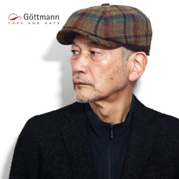 Gottmann ハンチング 8パネル 秋冬 大きいサイズ 帽子 メンズ チェック柄 ブランド ゴットマン ウール ハンチング帽 紳士 57cm 58cm 60cm 62cm 茶 ブラウン 男性 誕生日 プレゼント クリスマス ギフト包装 ラッピング 父の日