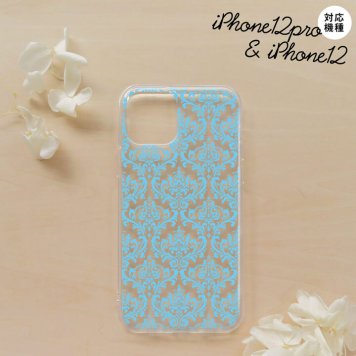 iPhone12/iPhone12pro iPhone12 / iPhone12pro スマホケース ソフトケース ダマスク B クリア 水色 メンズ レディース nk-i12-tp1027