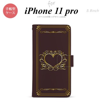 iPhone11Pro iPhone11 Pro 手帳型スマホケース カバー ハート 飾り 茶 金  nk-004s-i11p-dr619