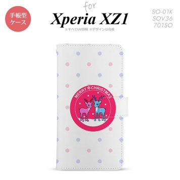 【手帳型 スマホ カバー ケース】【SO01K】【エクスペリア XZ1】手帳型 ケース SO-01K スマホ カバー Xperia XZ1 エクスペリア トナカイワッペン ピンク nk-004s-so01k-dr621【メール便送料無料】