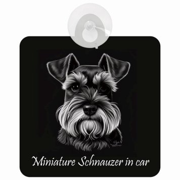 Miniature Schnauzer ミニチュアシュナウザー Aタイプ 車 窓ガラス 吸盤タイプ 犬 かっこいい おしゃれ イラスト付 DOG IN CAR ドッグインカー ドッグオンボード 安全対策 セーフティサイン デコ 外出 ドライブ カーサイン 吸盤