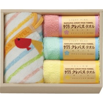 【直送】サクラクレパス クレパスタオル ウォッシュタオル タオルハンカチ セット [26-0143-082] CR23200 綿100% タオルギフト かわいい クレパス風パッケージ コラボ ギフト 内祝い 出産祝い 結婚祝い 快気祝い プレゼント