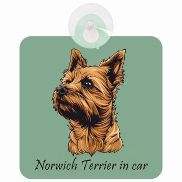 Norwich Terrier ノーリッチテリア Bタイプ 車 窓ガラス 吸盤タイプ 犬 かっこいい おしゃれ イラスト付 DOG IN CAR ドッグインカー ドッグオンボード 安全対策 セーフティサイン デコ 外出 ドライブ カーサイン 吸盤