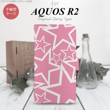 SH-03K/SHV42/706SH AQUOS R2 手帳型スマホケース カバー 星 ピンク 白  nk-004s-r2-dr1118