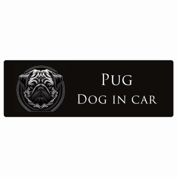 イラスト付 ドッグ カーステッカー Dog in Car パグ B タイプ セーフティサイン 犬種別 長方形 15x5cm シール リア あおり運転対策 Dog Sticker 安全対策 カーサイン