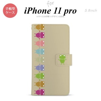 iPhone11Pro iPhone11 Pro 手帳型スマホケース カバー カエル かえる 帯 ベージュ  nk-004s-i11p-dr673