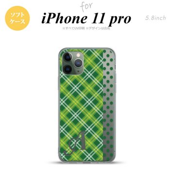 iPhone11Pro iPhone11 Pro スマホケース ソフトケース タータン ドット 緑 +アルファベット メンズ レディース nk-i11p-tp1533i