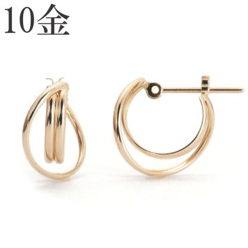 【特別感♪】K10 10金 フープ クロッシング シンプル 2重フープ ピアス【ギフトボックス付き】アクセサリー 誕生日プレゼントに ピアス 10k 10金 フープピアス ラッピング無料