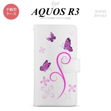 SH-04L/SHV44 AQUOS R3 手帳型スマホケース カバー バタフライ 蝶 ピンク  nk-004s-r3-dr223