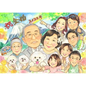 贈り物 金婚式 似顔絵 ギフト 手描き プレゼント 名入れ 金婚式 記念日 お祝い 結婚記念日 結婚50周年 大人数 祖父母 お父さん 家族 お母さん 両親 夫婦 修正無料 下書き確認 名入れ そっくり 似てる 喜ばれる 親孝行 感謝 長寿 思い出 50周年 節目 笑顔 記念 記念品 オーダーメイド サプライズ 宝物 実績多数 一生もの 感動 家族写真代わり