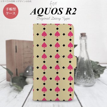 SH-03K/SHV42/706SH AQUOS R2 手帳型スマホケース カバー トランプ スペード ベージュ ピンク  nk-004s-r2-dr540