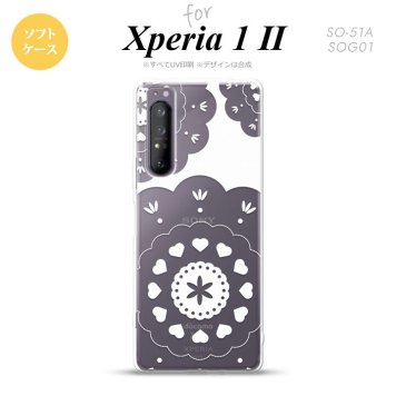 Xperia 1 II 5G スマホケース 背面カバー ストラップホール有り ソフトケース レース クリア 白 ストラップホール おしゃれ かわいい かっこいい メンズ レディース nk-xp12-tp1481