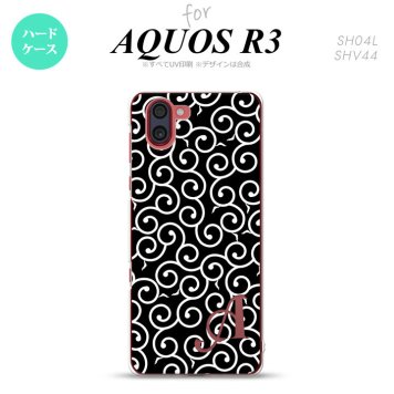 SH-04L SHV44 R3 AQUOS R3 スマホケース カバー 唐草 黒 白 +アルファベット nk-r3-1130i