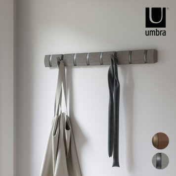 umbra アンブラ フリップフック 8HOOK[コート掛け シンプル おしゃれ 省スペース 壁 木製 壁掛け 壁面 開閉式 ウォールフック 8連 フック 壁付け スリム 壁掛けフック 収納 玄関 リビング インテリア 北欧風 可動式 引っ掛け スチール]         3-4W
