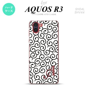 SH-04L SHV44 R3 AQUOS R3 スマホケース カバー 唐草 白 黒 +アルファベット nk-r3-1133i