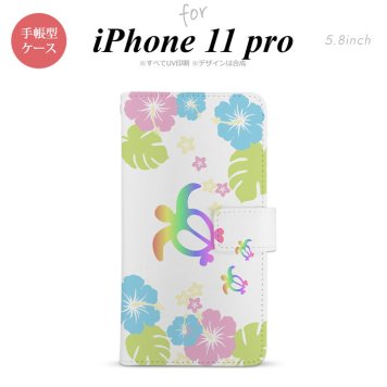 iPhone11Pro iPhone11 Pro 手帳型スマホケース カバー ホヌ ハイビスカス クリア  nk-004s-i11p-dr686